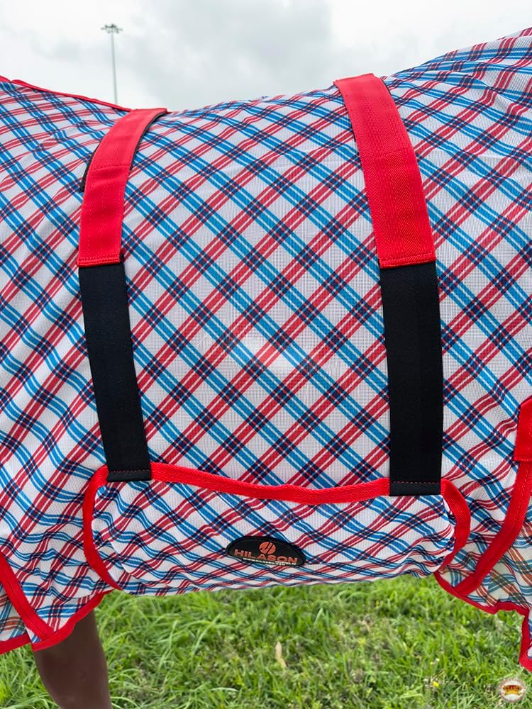 HILASON 72 in Fly Sheet for Horses Blue/Red Plaid Mesh