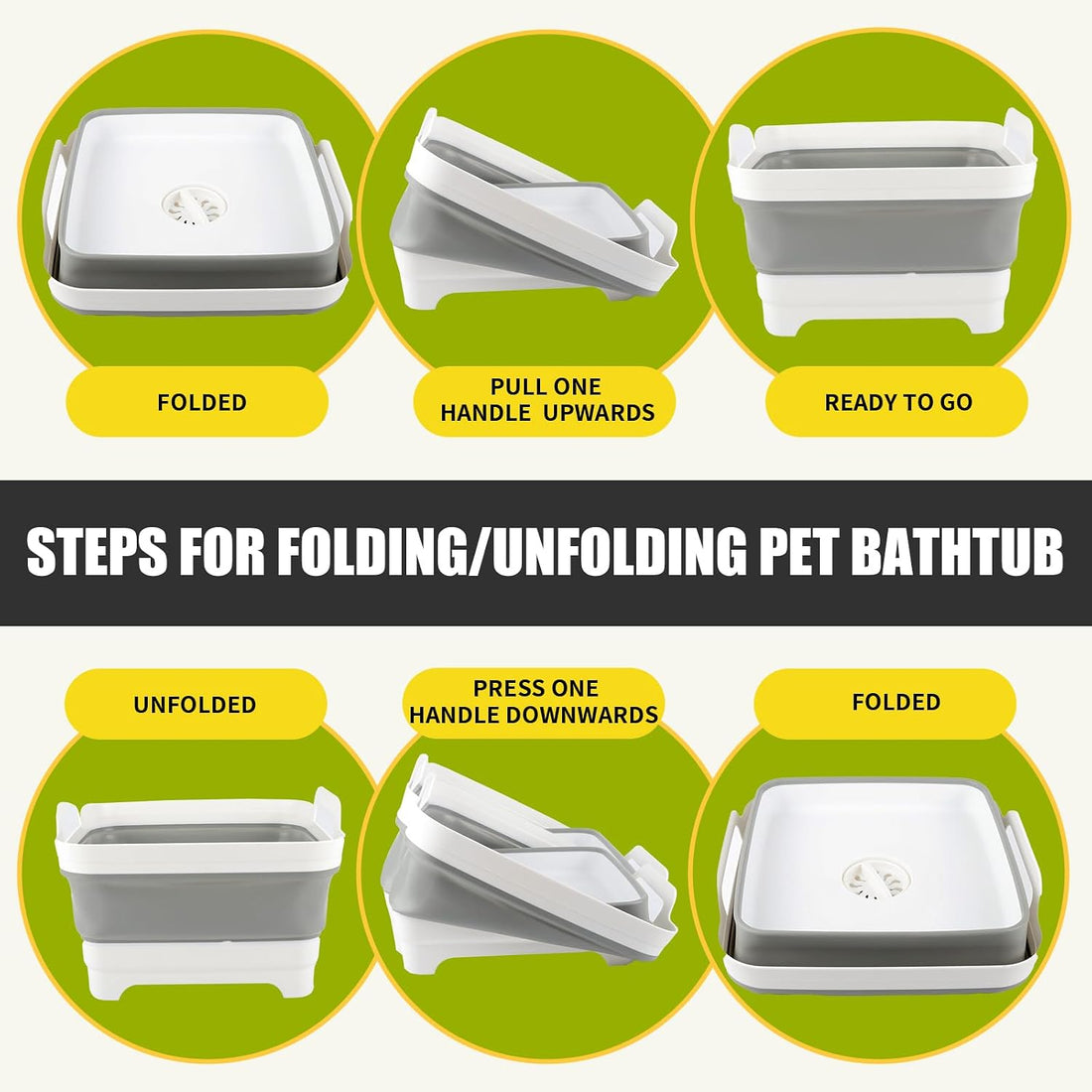 Collapsible Puppy Cat Bath Tub: Portable Small Dog Kitten Shower Tub