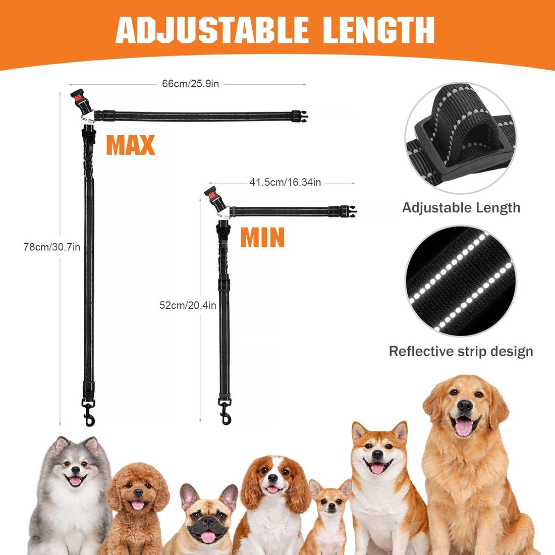 Removable Dog Seat Belt for Car,Adjustable Dog Car Harness with Bungee
