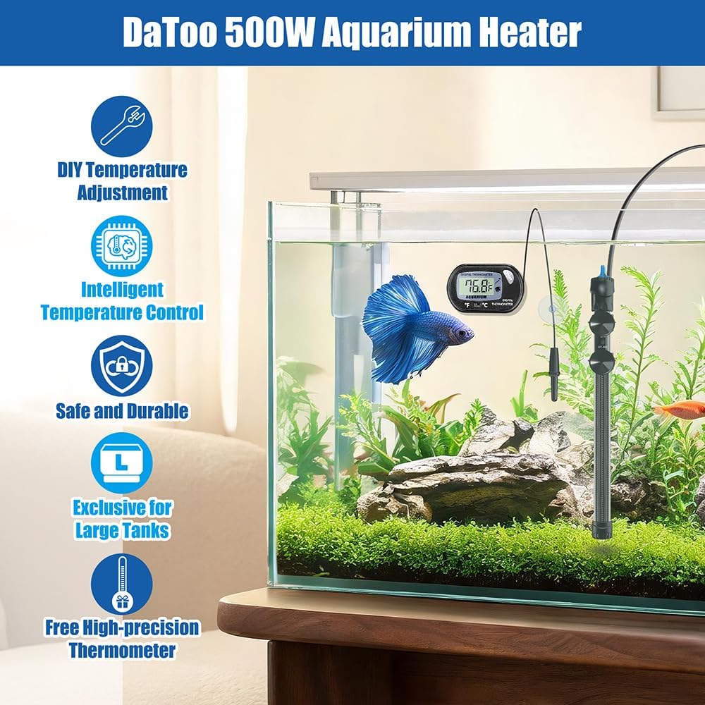 DaToo 500W Aquarium Heater Submersible 500Watt Fish Tank Heater
