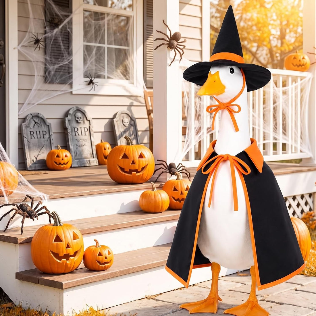 Halloween Porch Goose Outfit Witch Cape Hat Set 23'' Fall Goose