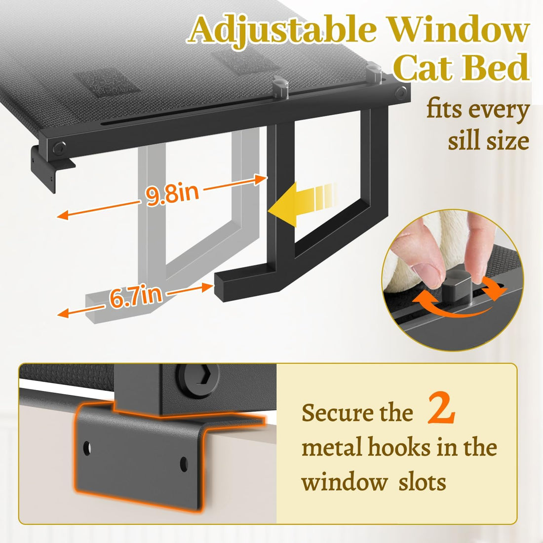 Cat Window Perch Hammock Seat Bed for Cats Inside, Metal, Beige