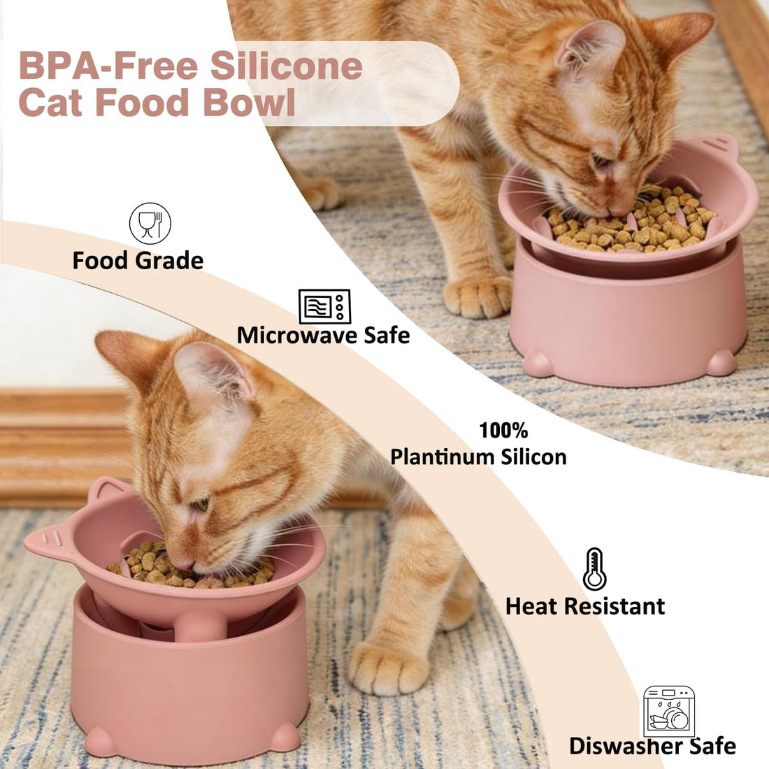 Raised Slow Feeder Cat Bowl, Silicone Elevated Tilted Cat Slow Feeder