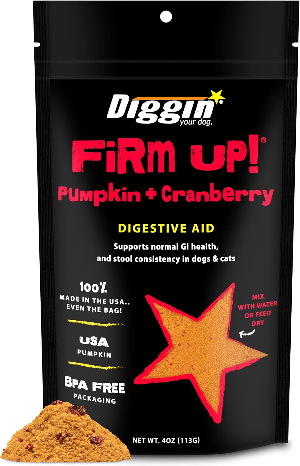 Diggin' Your Dog Firm Up Pumpkin Fiber Supplement for Dogs & Cats