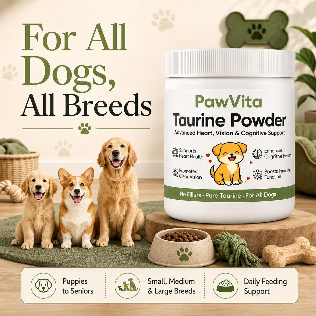 PawVita Pure Taurine Powder for Dogs, 99.9% Pure Taurine