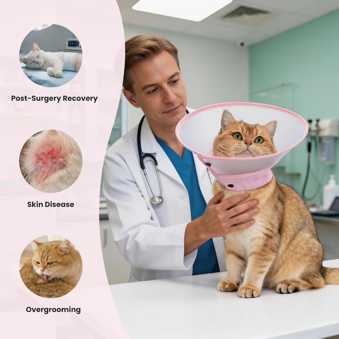Avont Soft Mesh Cat Cone, Adjustable Anti-Lick E-Collar (Pink S)
