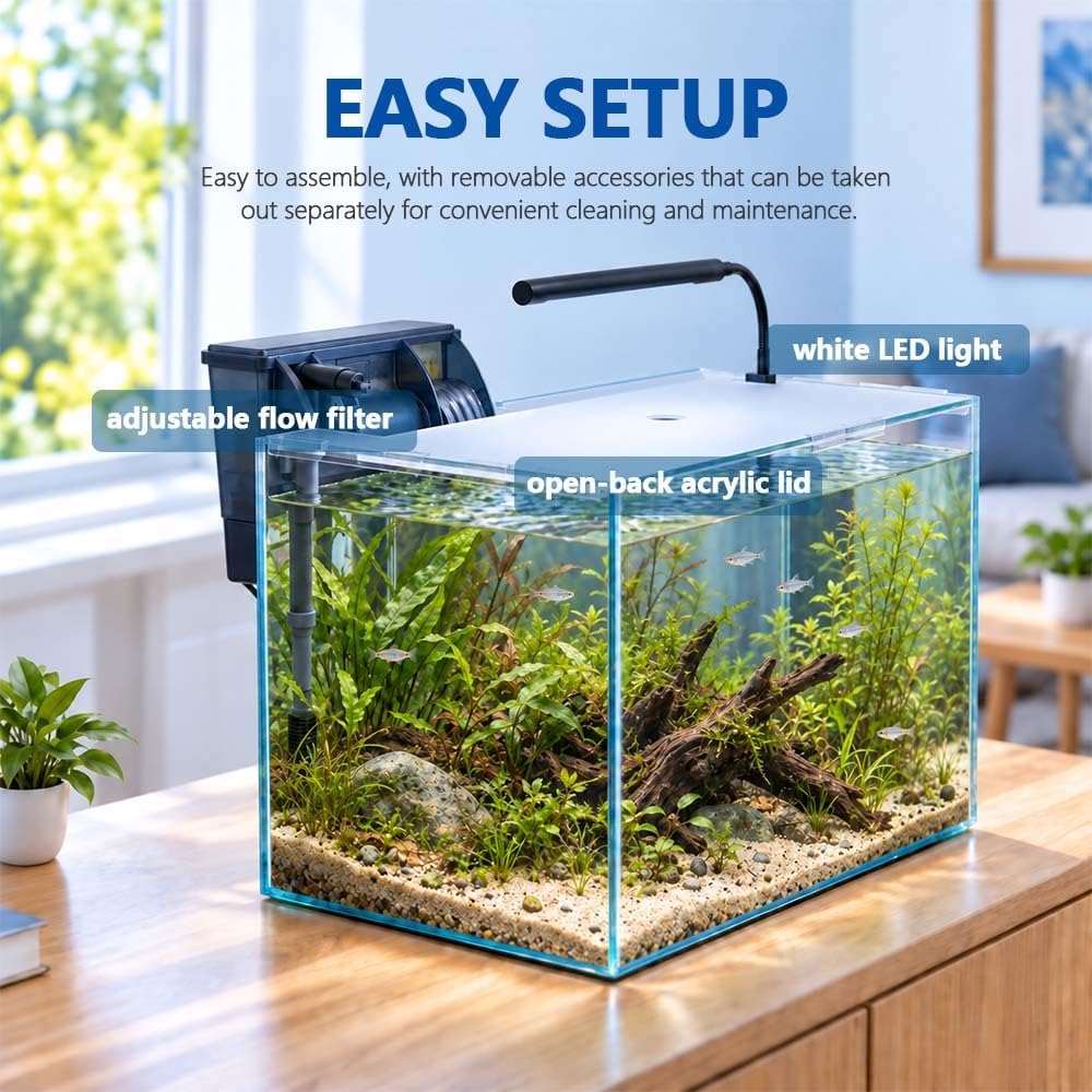 10 Gallon Fish Tank Set Glass Aquarium Kit Starter Set