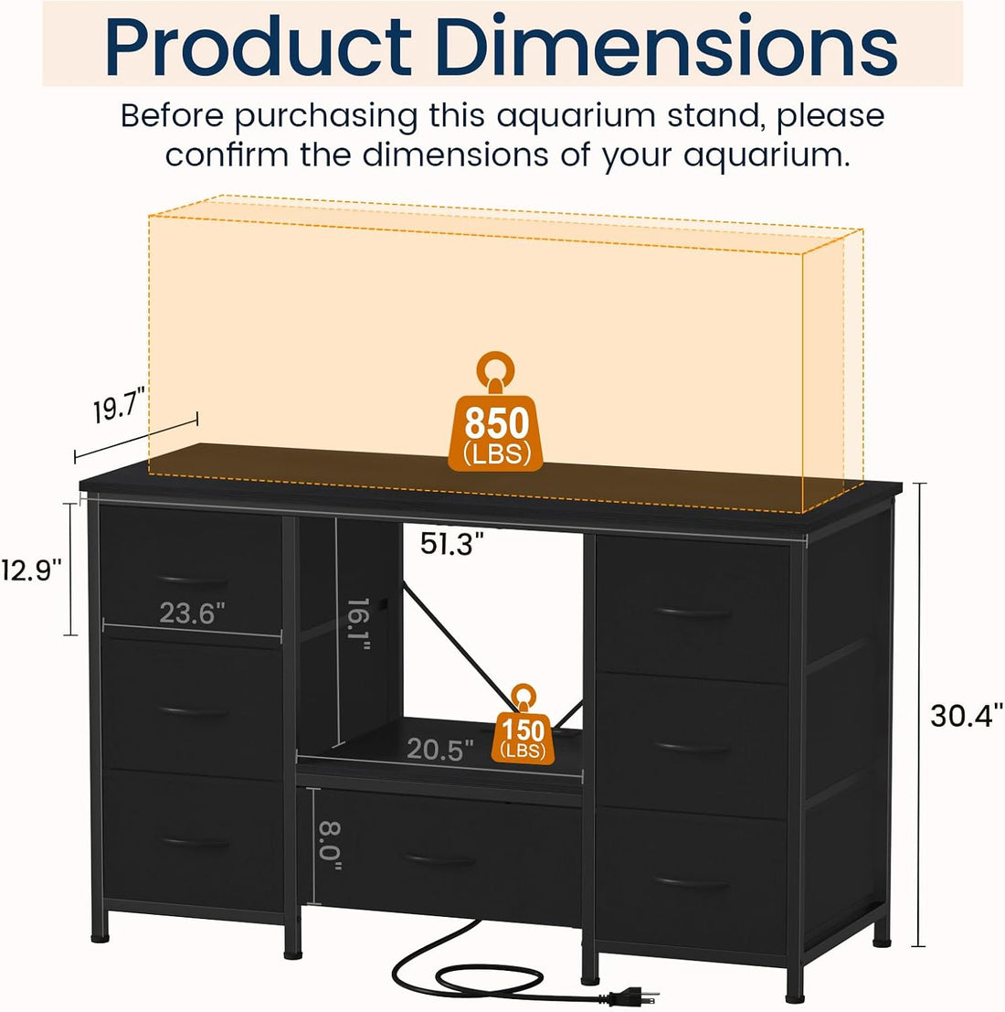 Snughome 55-75 Gallon Aquarium Stand with Power Outlet