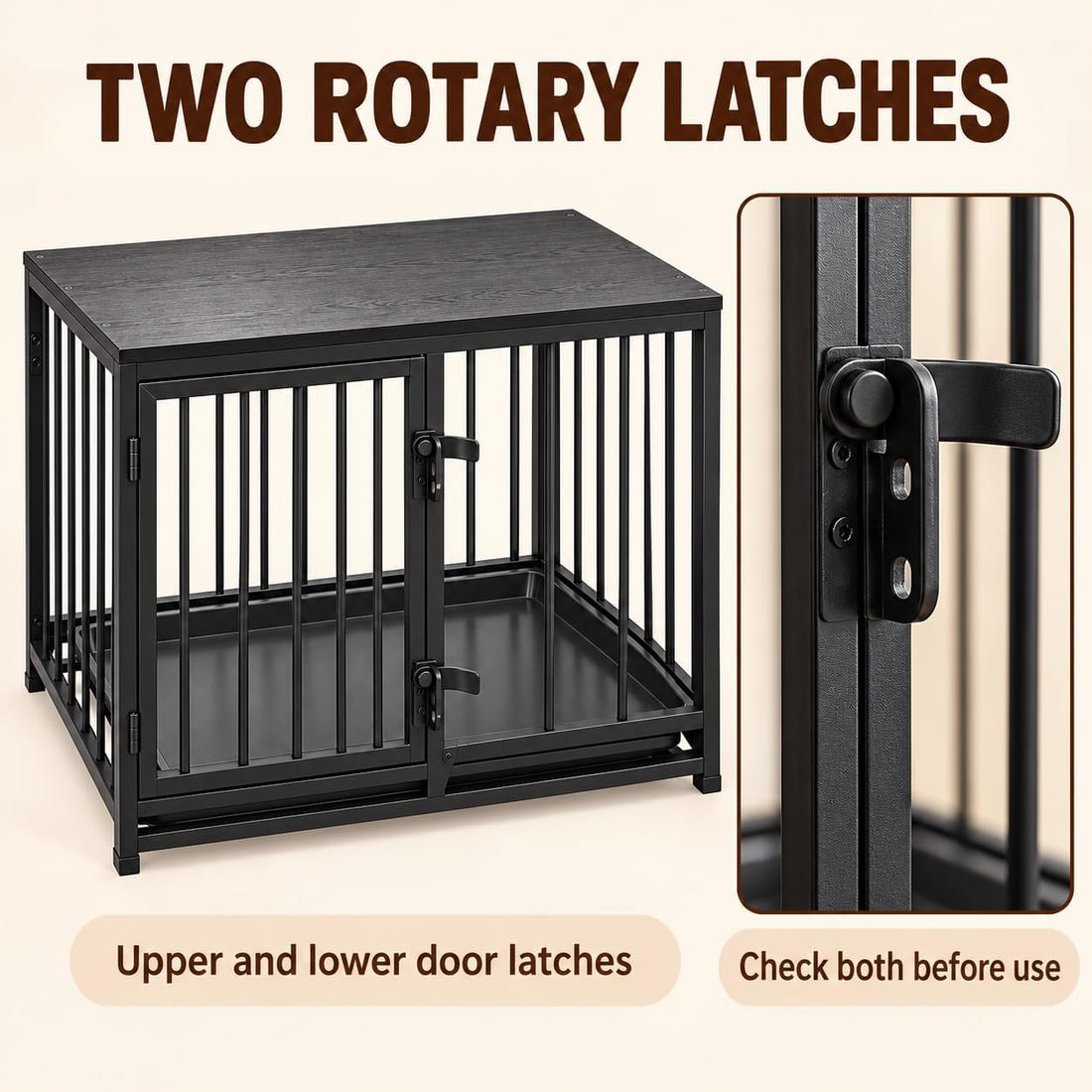 Dog Crate Furniture, 33.5" Metal Dog Kennel, Wood Tabletop