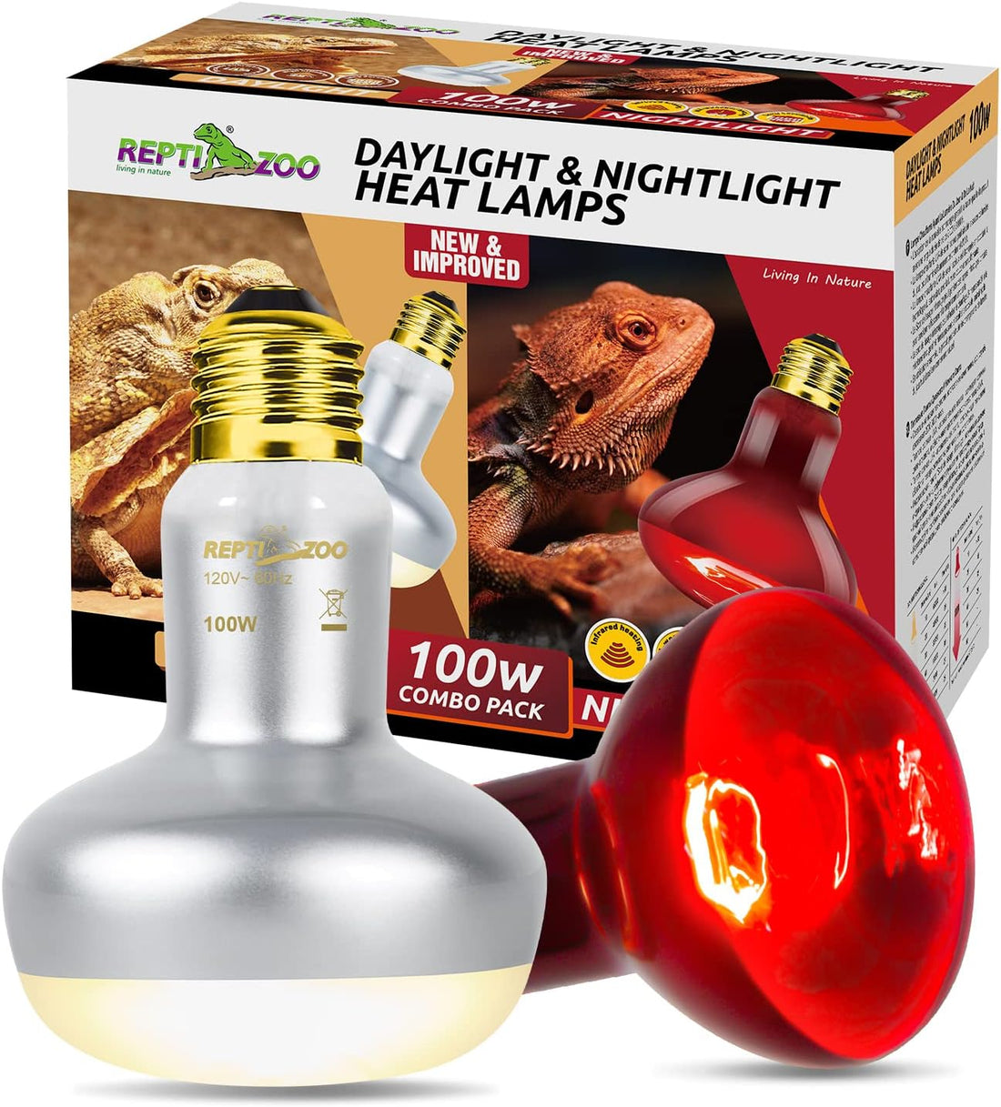 REPTI ZOO 2 Pack 100W Reptile Heat Lamp Bulbs,Upgraded Reptile Day
