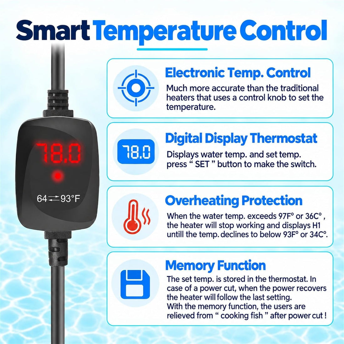 Thumb-Sized 15W Super Mini Aquarium Betta Heater with Digital Display