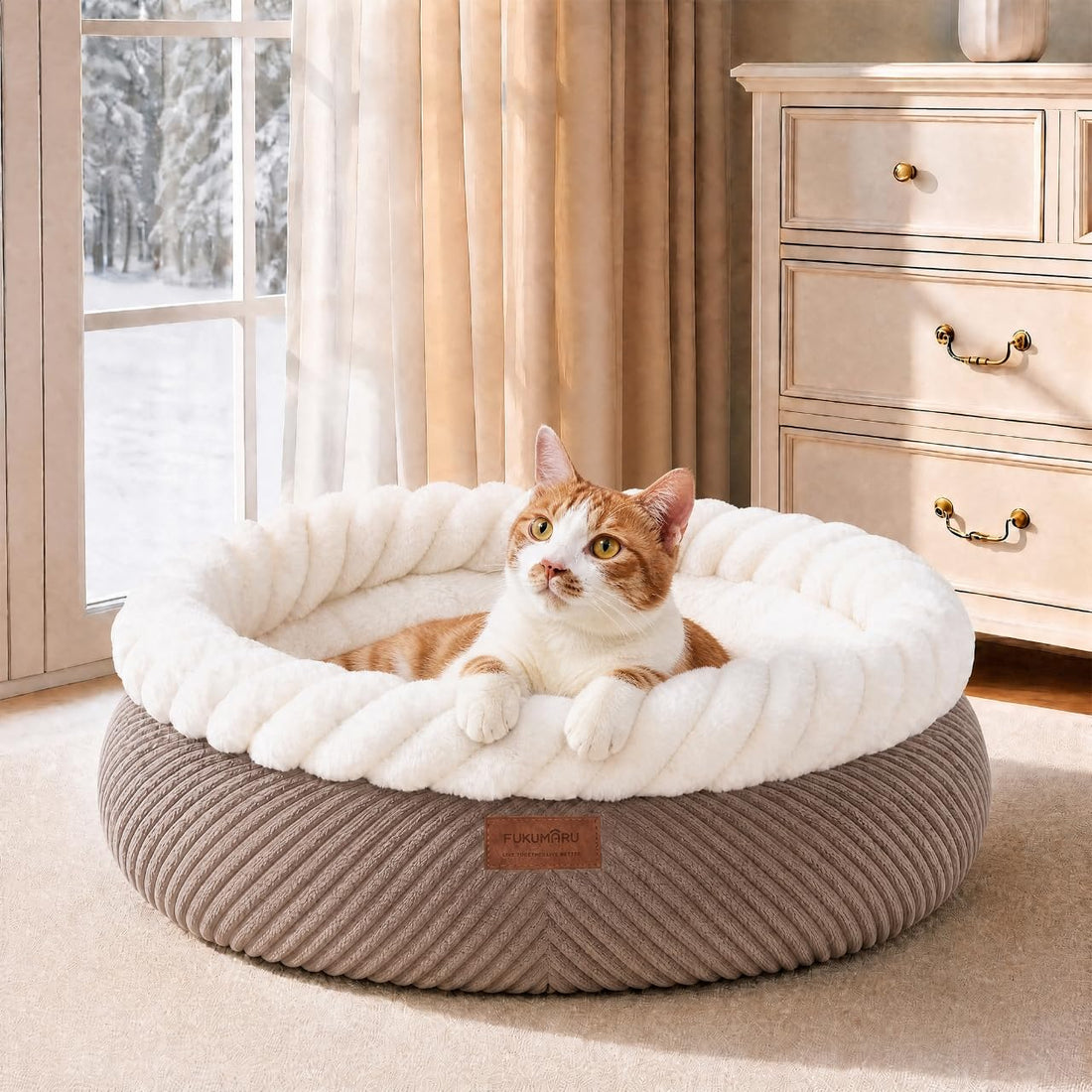 FUKUMARU Cat Bed, Calming Donut Dog Beds