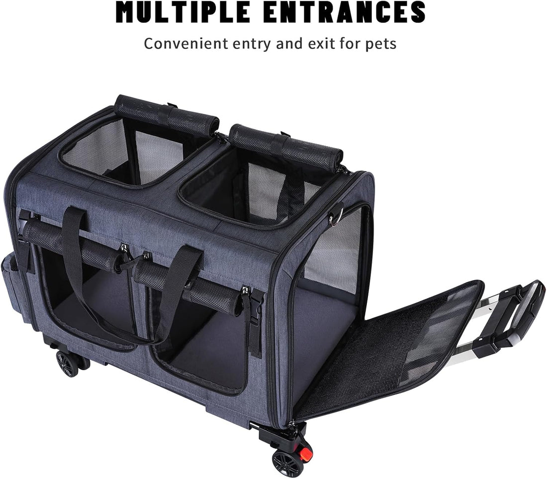 Cat Carrier for 2 Cats,Cat Carrier with Wheels for Cats and Dogs
