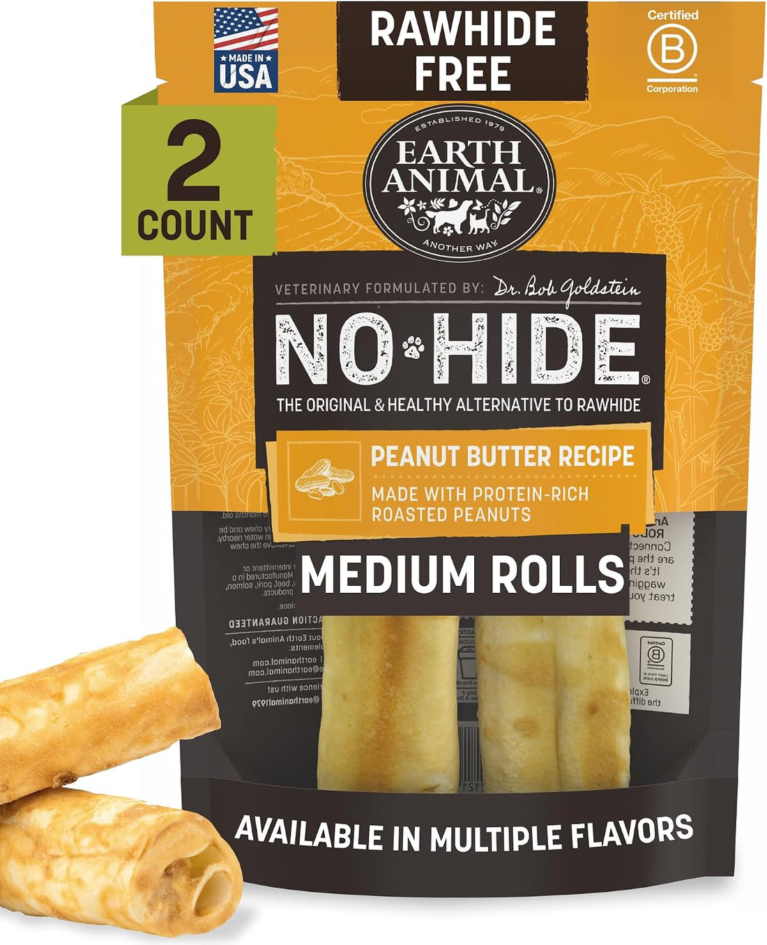 Earth Animal No Hide Dog Chews - Medium Rolls 3 Count