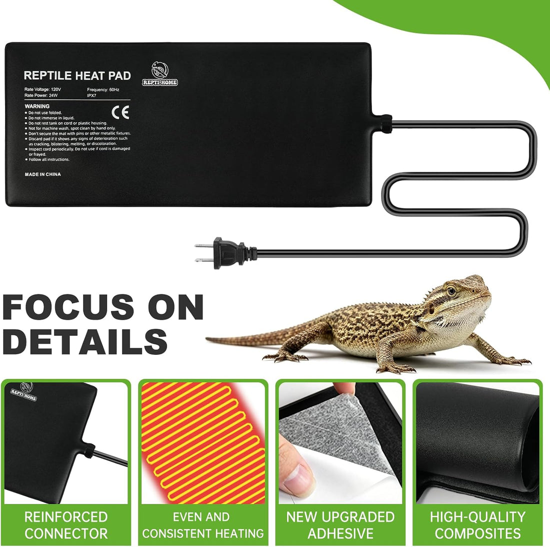 Reptile Heat Pad 8" X 18" 24W, Under Tank Heat Mat for Reptiles