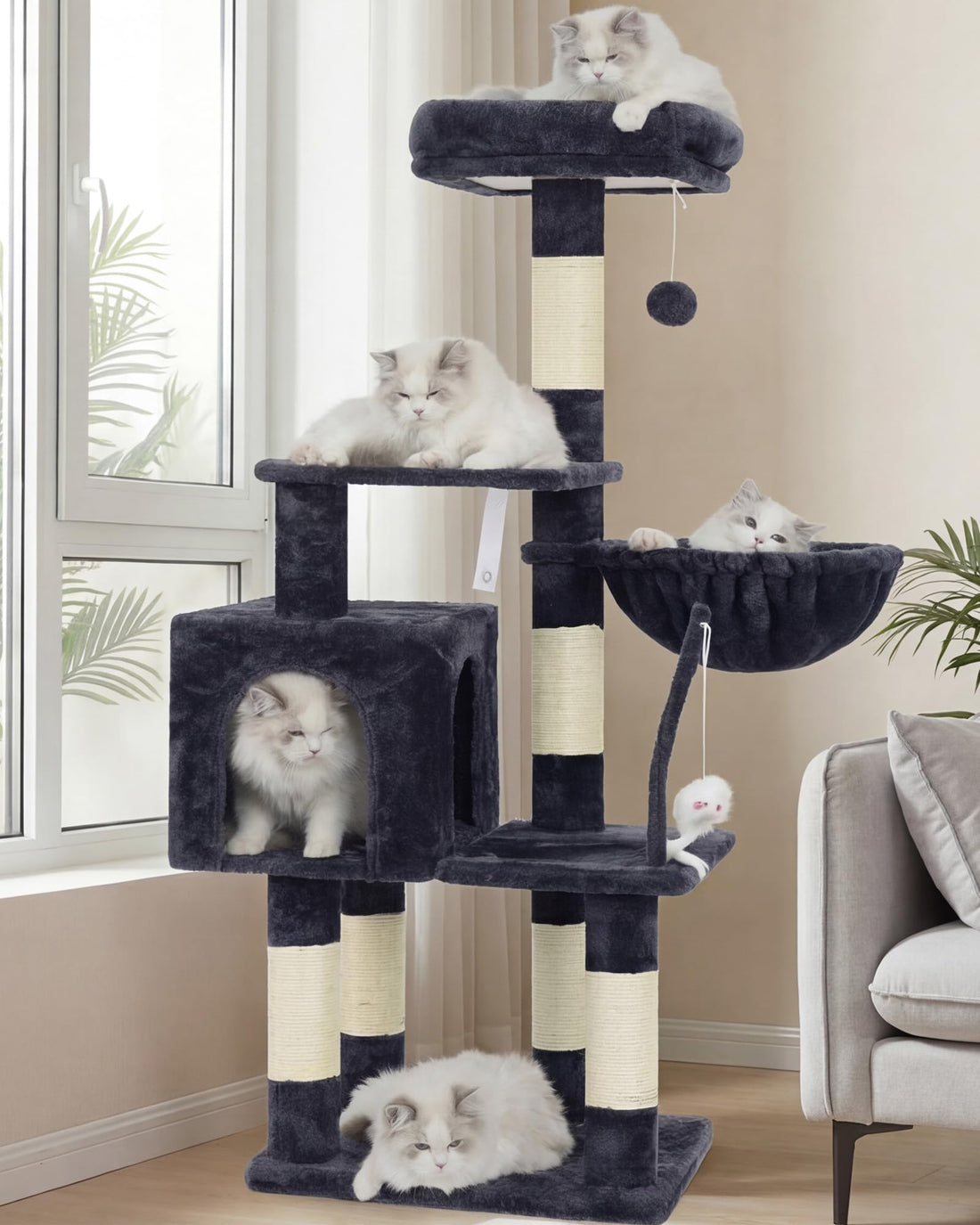 Heybly Cat Tree with Toy, Cat Tower condo for Indoor Cats