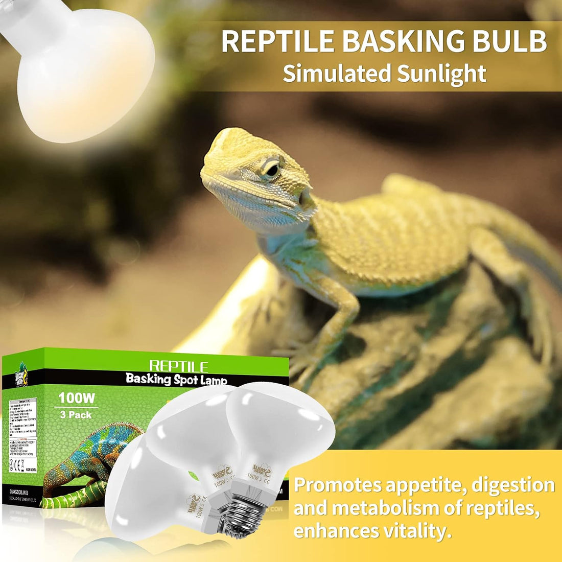 LUCKY HERP New Upgrade 3 Pack 100W Reptile Heat Lamp Bulb