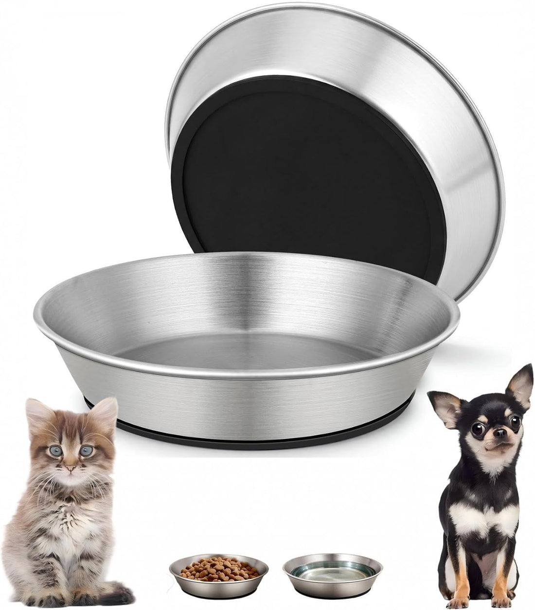 2 Pack Stainless Steel Cat Bowls for Food and Water