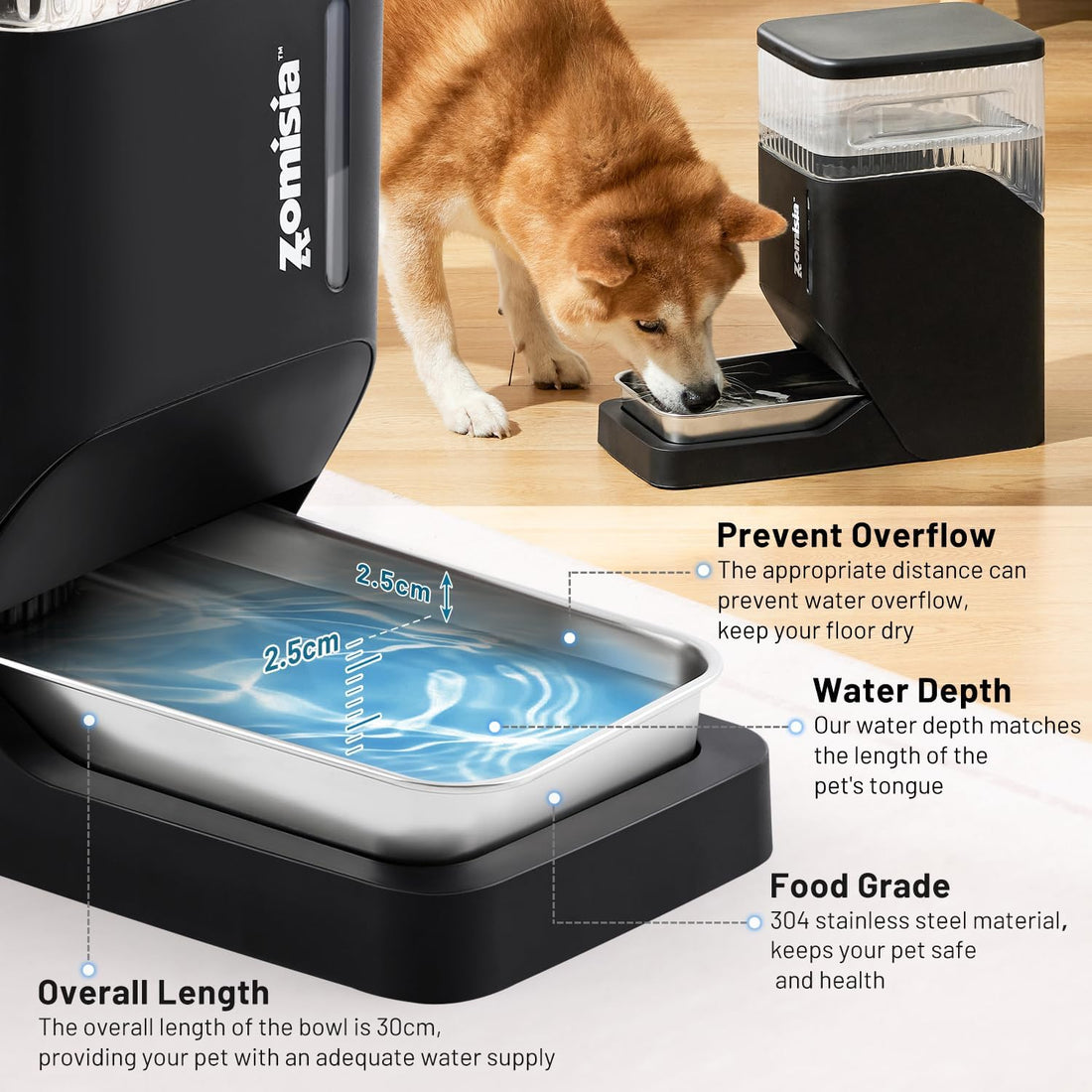 ZOMISIA 2.1 Gallon Gravity Dog Water Dispenser with Stainless Steel