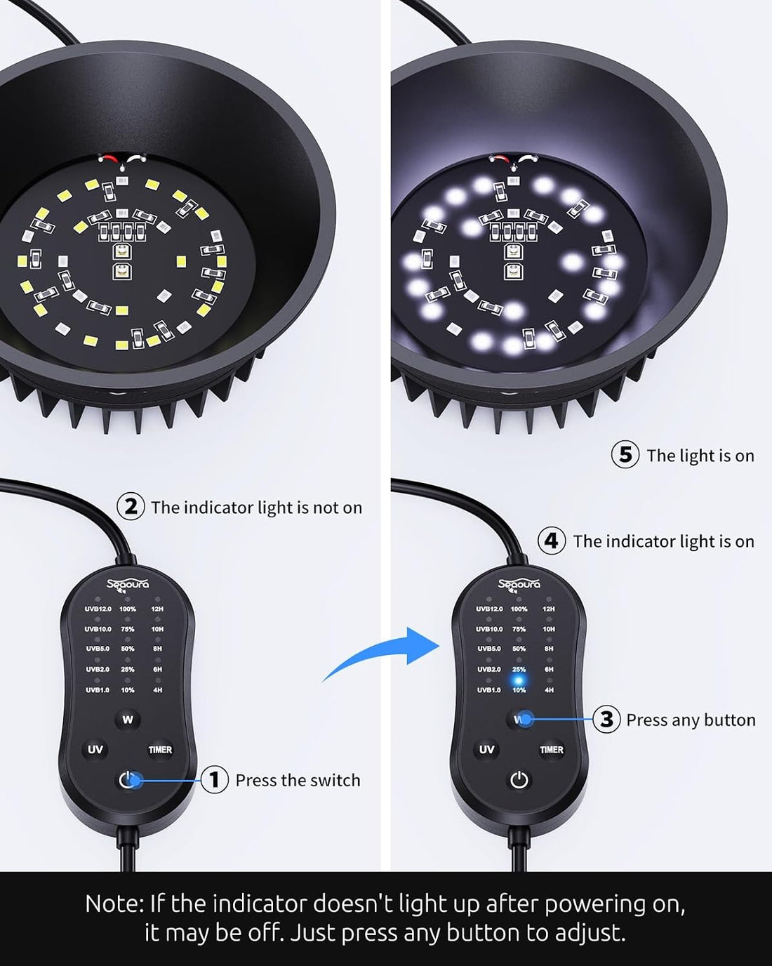 SEAOURA UVB Light for Reptiles with Dimming