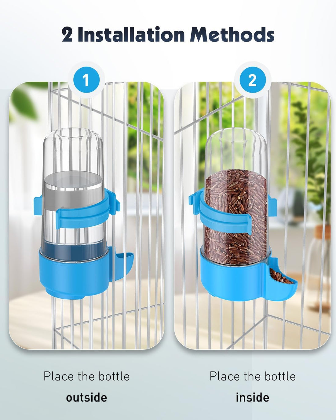 Pawfly Auto Bird Waterer, 2-Pack Cage Dispenser Feeder for Parrots