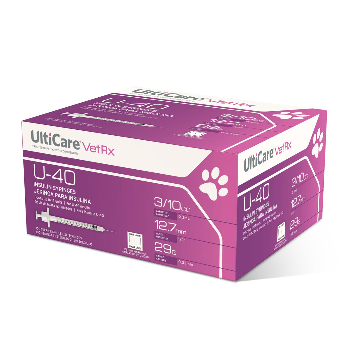 UltiCare VetRx U-40 3/10cc Pet Insulin Syringes - 3/10cc, 29G x 1/2’’