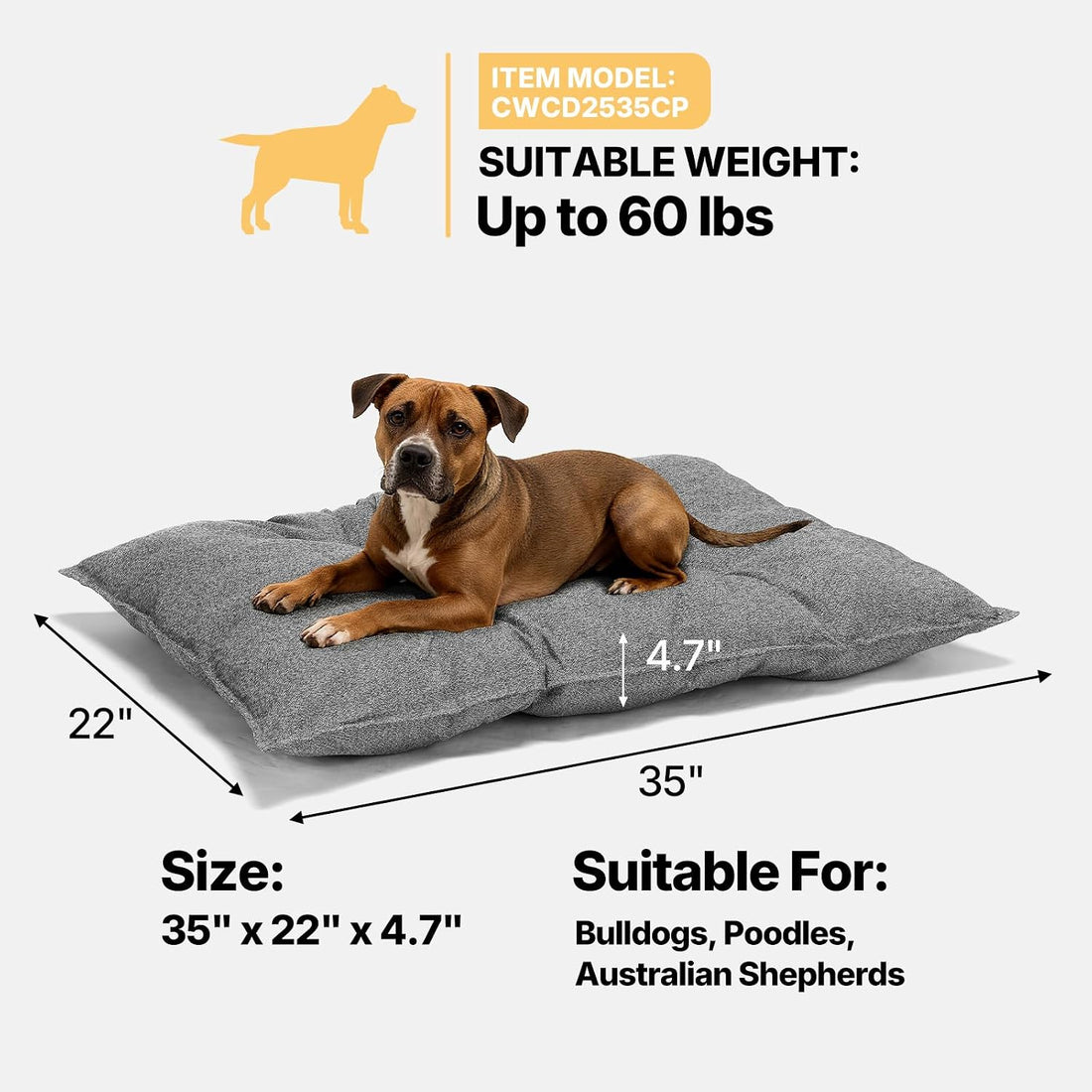 Veehoo Indestructible Dog Bed for Crate, Chew Proof Dog Pad, 35"x22"