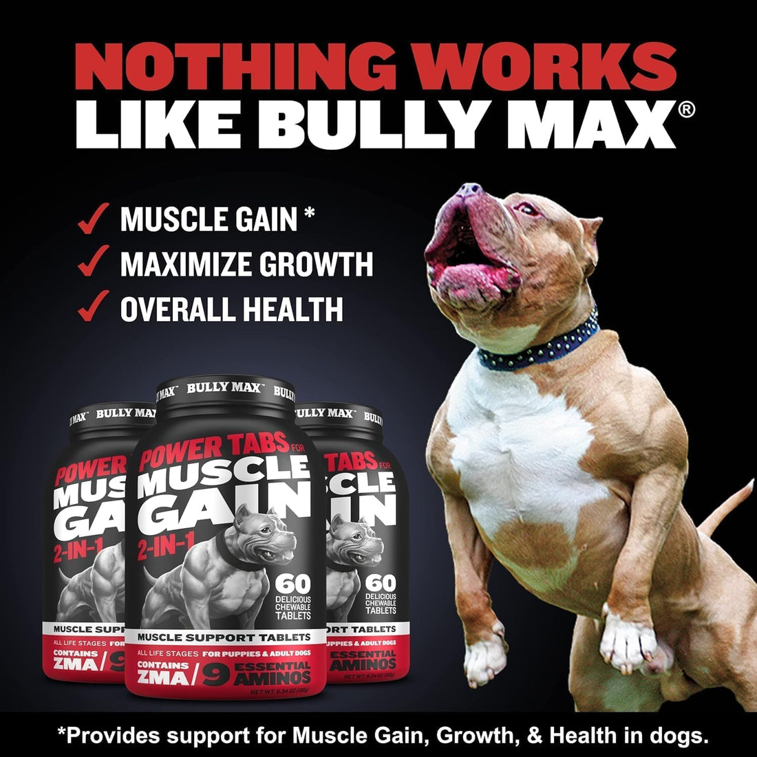 Bully Max 2-in-1 Muscle Builder Chewable Tablets for Puppies & Adult