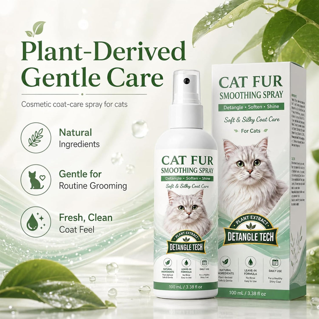 Cat Detangler Spray – Pet Hair Remover Spray for Cats & Daily Coat