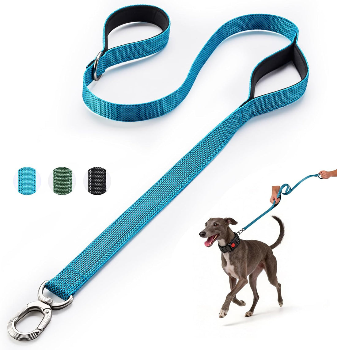 Heavy Duty Dog Leash with Easy Lock Metal Clip, Reflective