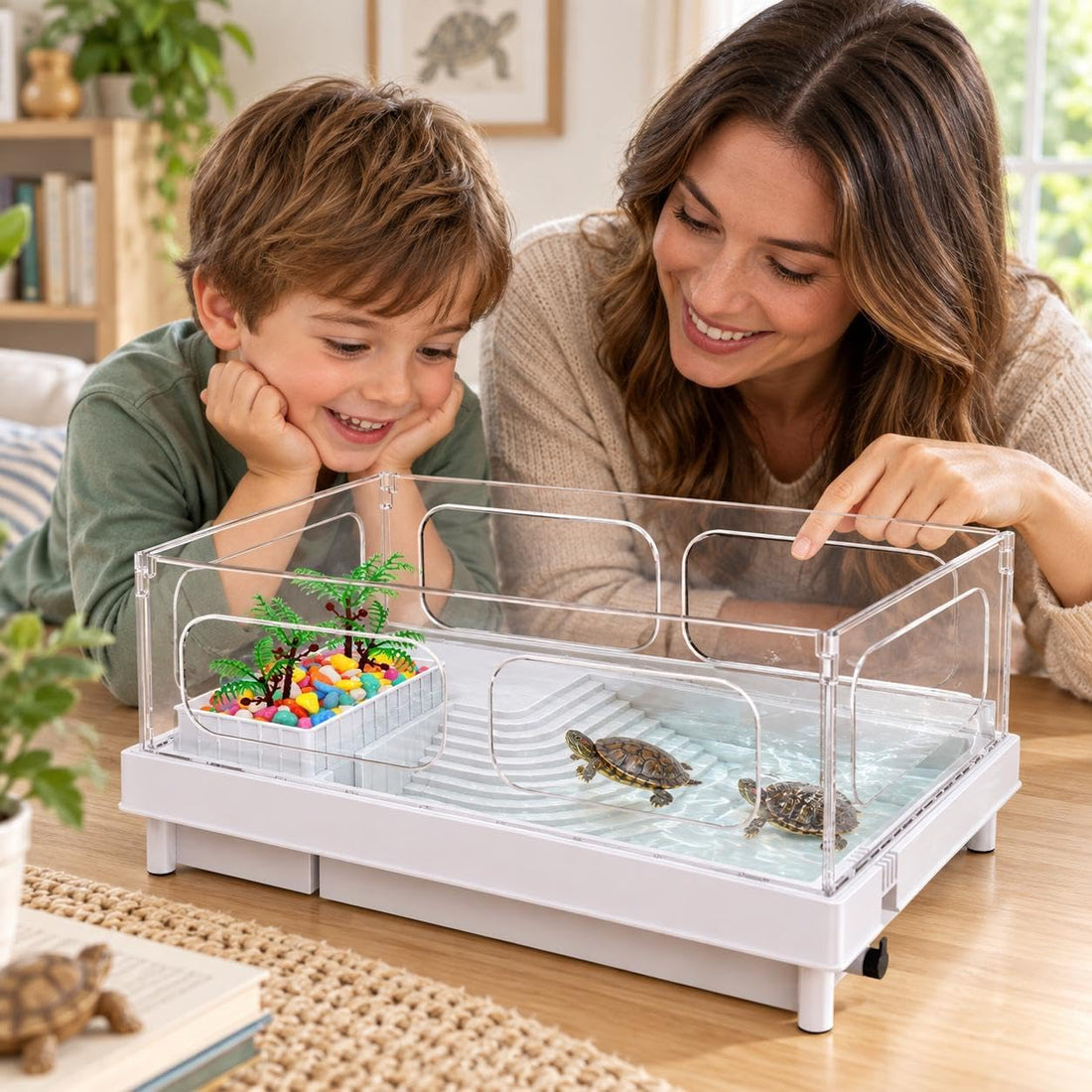 Small Turtle Tank for Baby Turtles with Basking Platform and Bottom