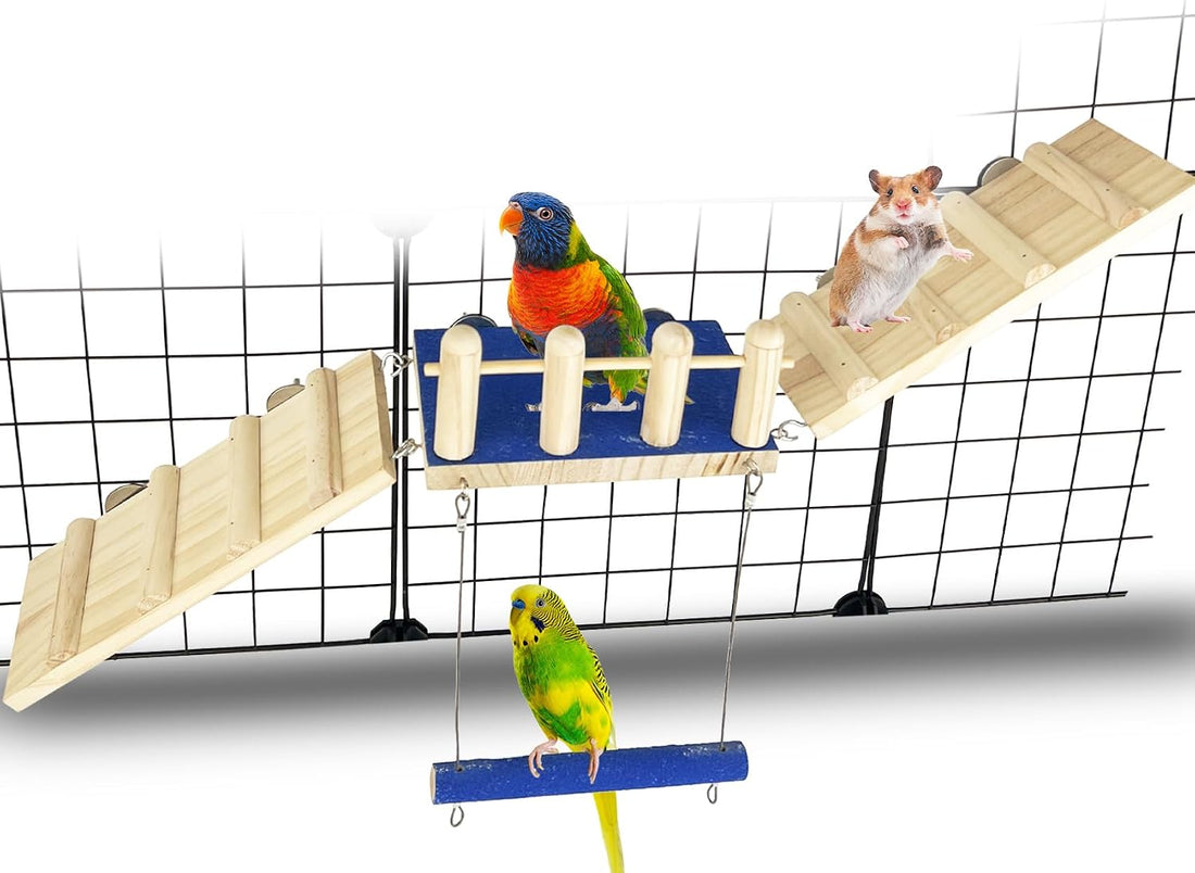 FlidRunest Bird Toy, Parrot Perch Platform with Swing and Ladder