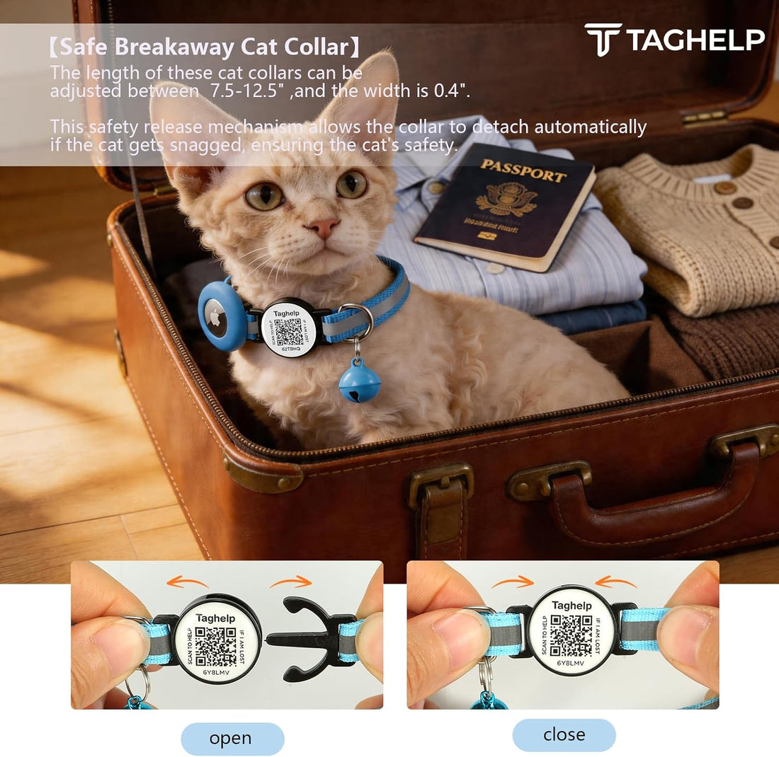 AirTag Holder Breakaway Cat Collar QR Code, Reflective Bell