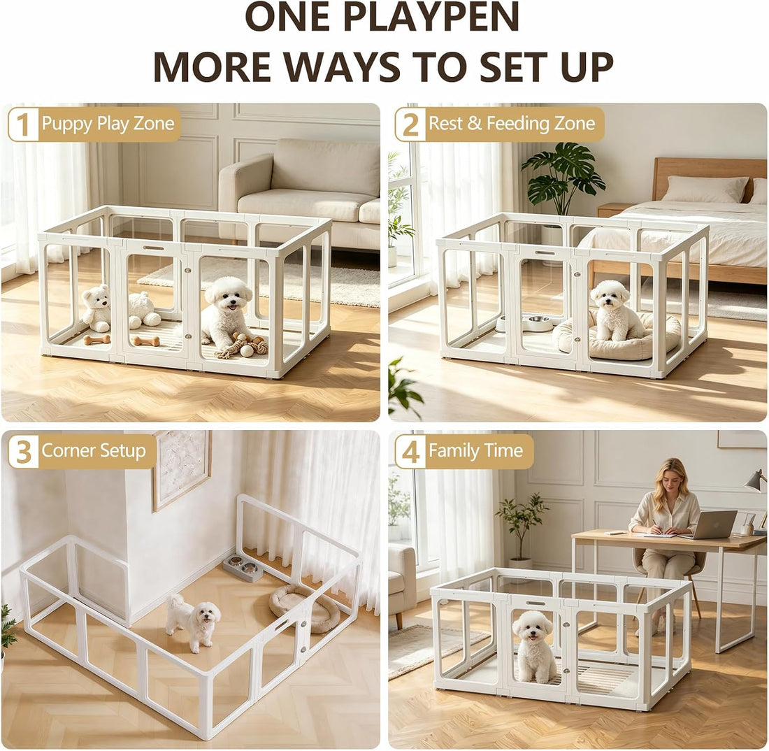 Jalove Acrylic Dog Playpen Indoor, 24“ H Plastic Pet Playpen with Door