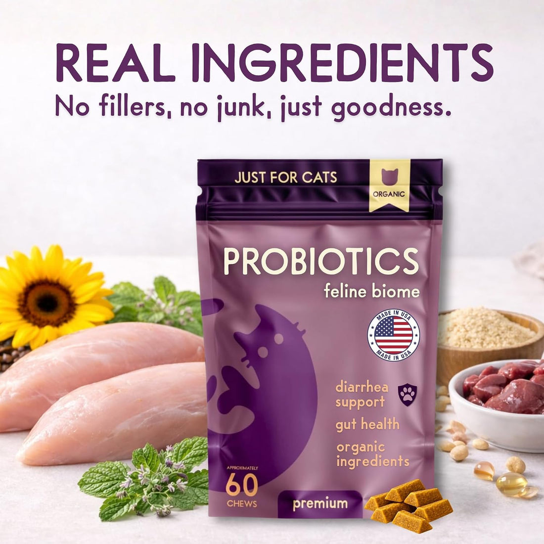 PURPLE CAT Probiotics for Cats, Gut and Digestive Health Support