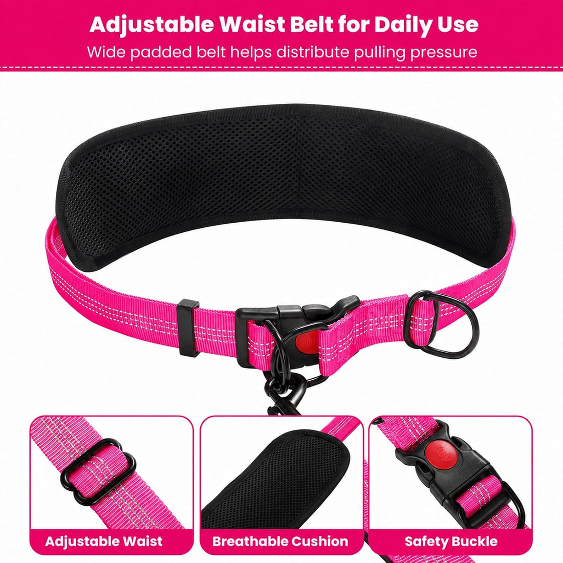 Hands Free Dog Leash, Adjustable Waist Belt 27-51"