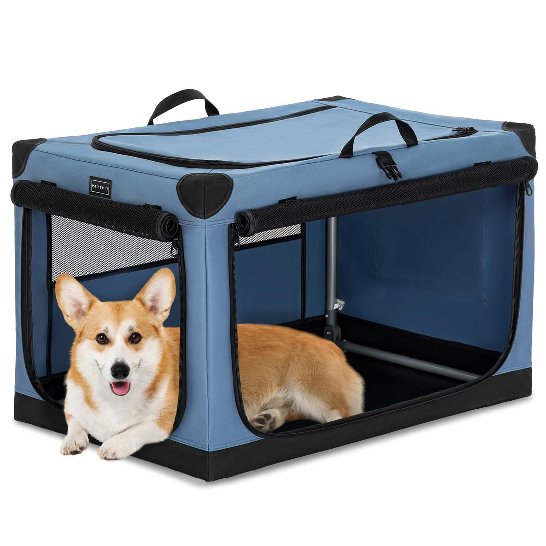 PETSFIT 30" Soft Portable Dog Crate – Patented Spiral Sturdy Frame