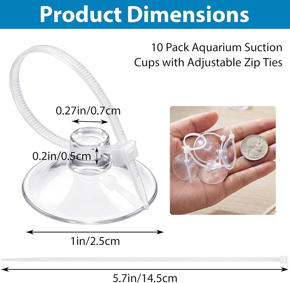 10 Pack Suction Cups with 10 Adjustable Zip Ties for Aquarium Fish