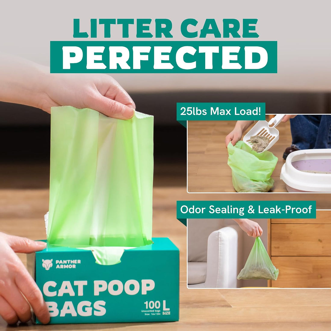 Panther Armor Compostable Cat Litter Bags for Poop