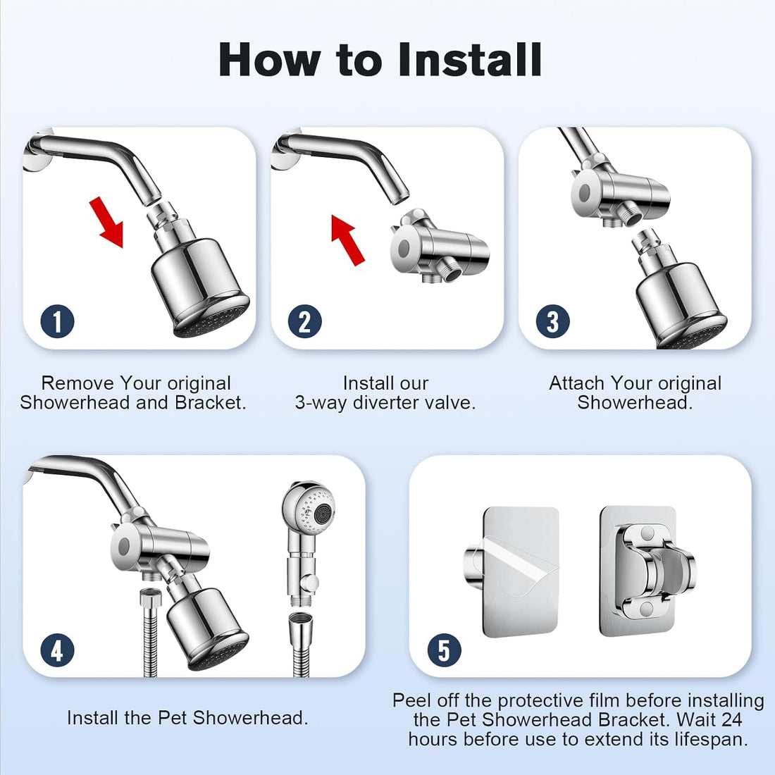 Quiet Dog Shower Attachment with One-Button Pause