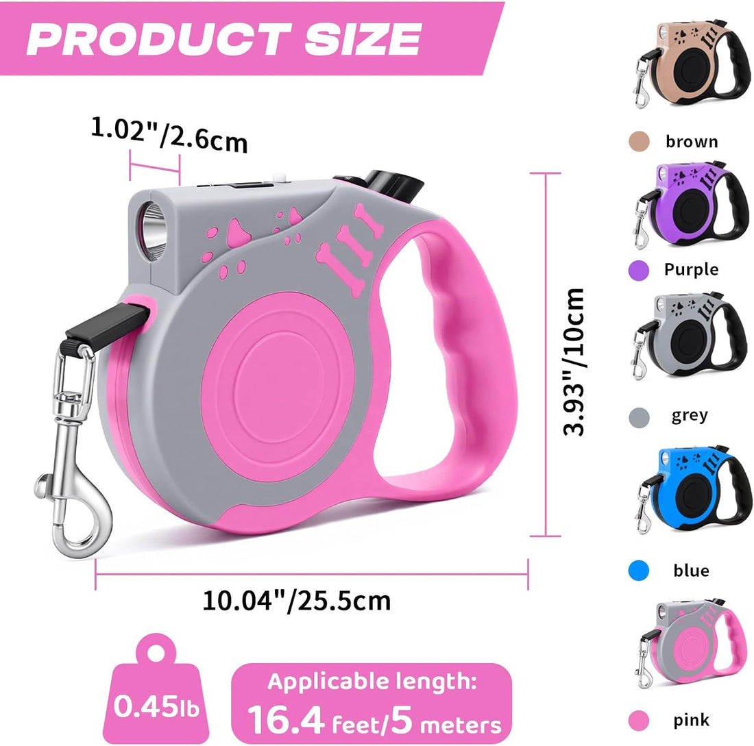 Retractable Dog Leash with USB Rechargeable Flashlight