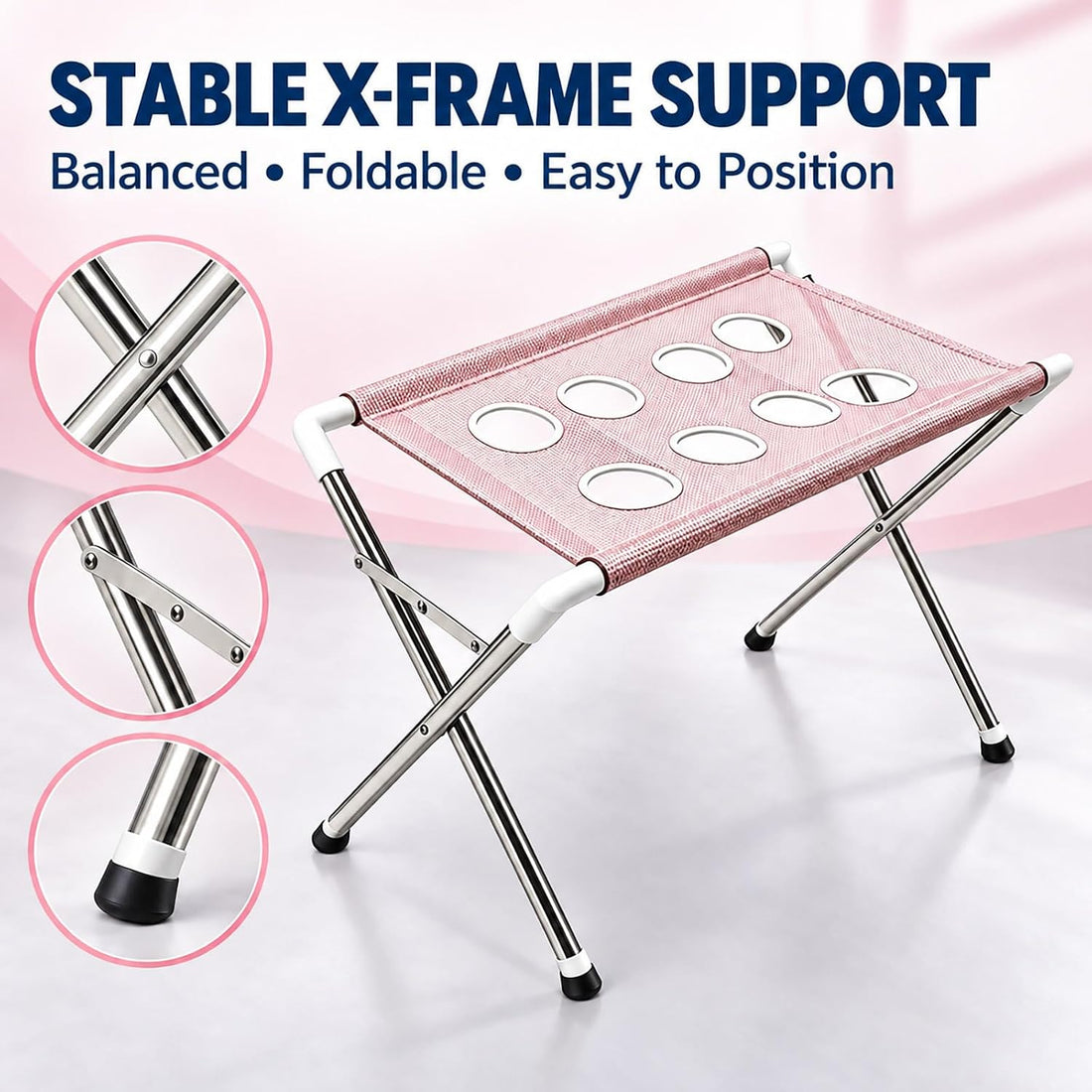 4-Hole Foldable Pet Grooming Hammock Stand with Tool Bag for Pets