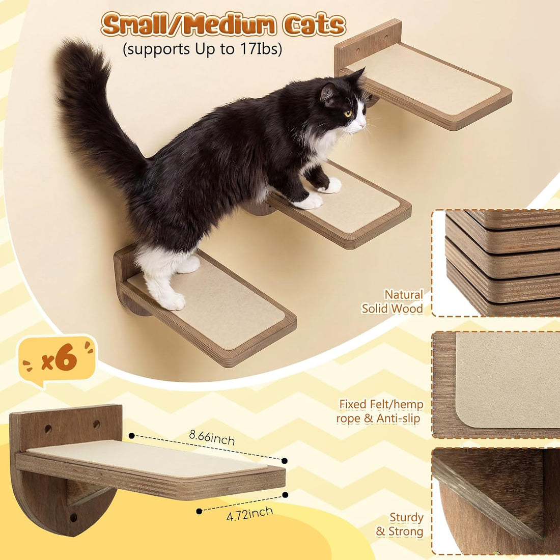 SiliFine Cat Wall Stairs Climbing Steps, Set of