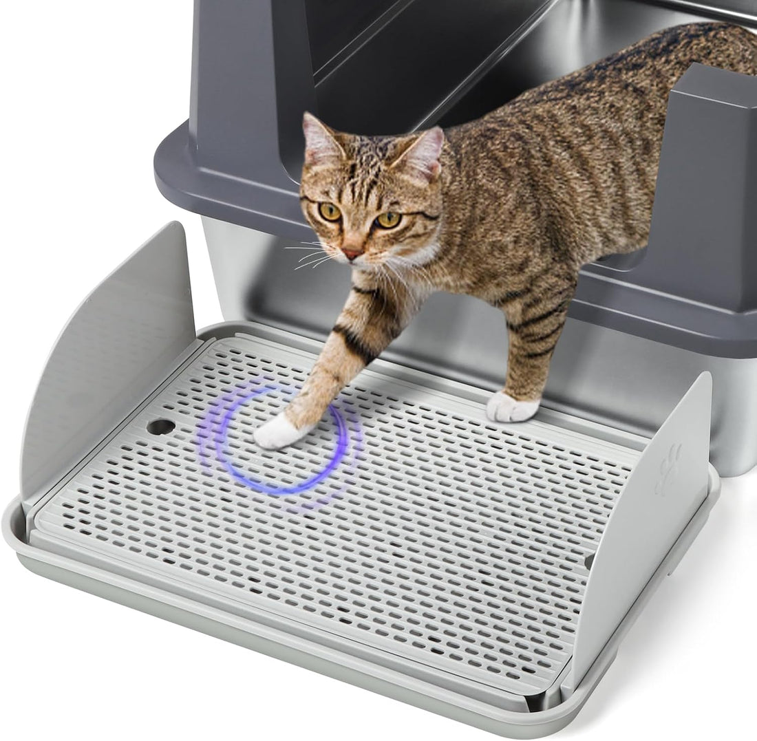 Litter Box Step, Cat Ramp Step Catcher with Filter Function, Grey