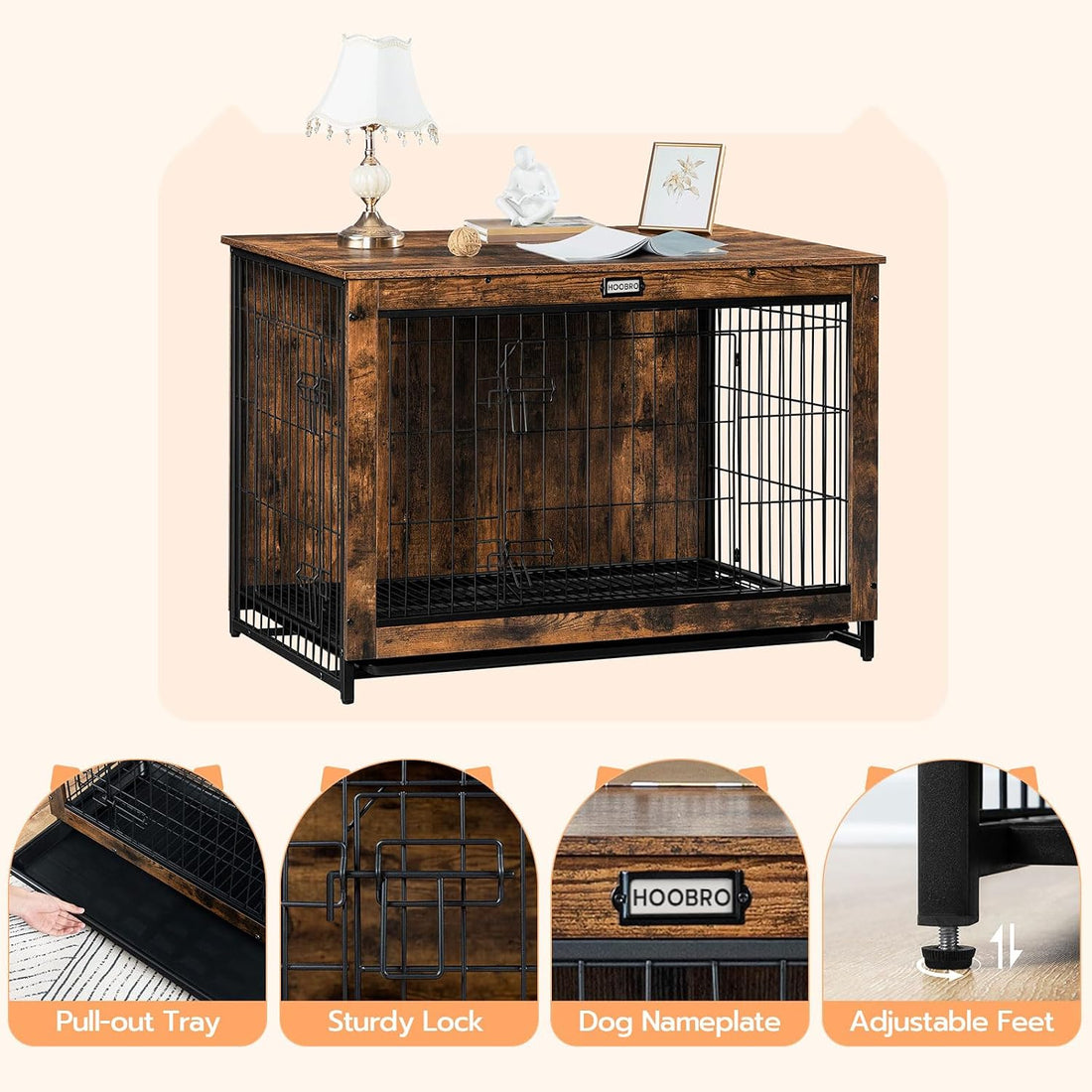 HOOBRO Dog Crate Furniture, 38.6" Large Dog Kennel Indoor