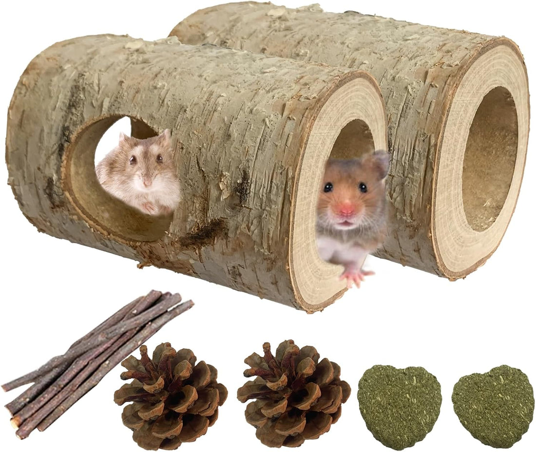 Natural Wooden Hamster Tunnel,Wood Hamsters Hideout Tube,Small Animal