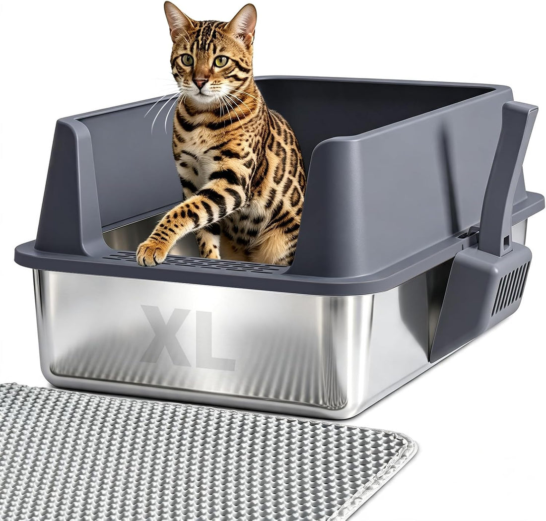 XL Stainless Steel Litter Box with Lid, Extra Large Cat Litter Box