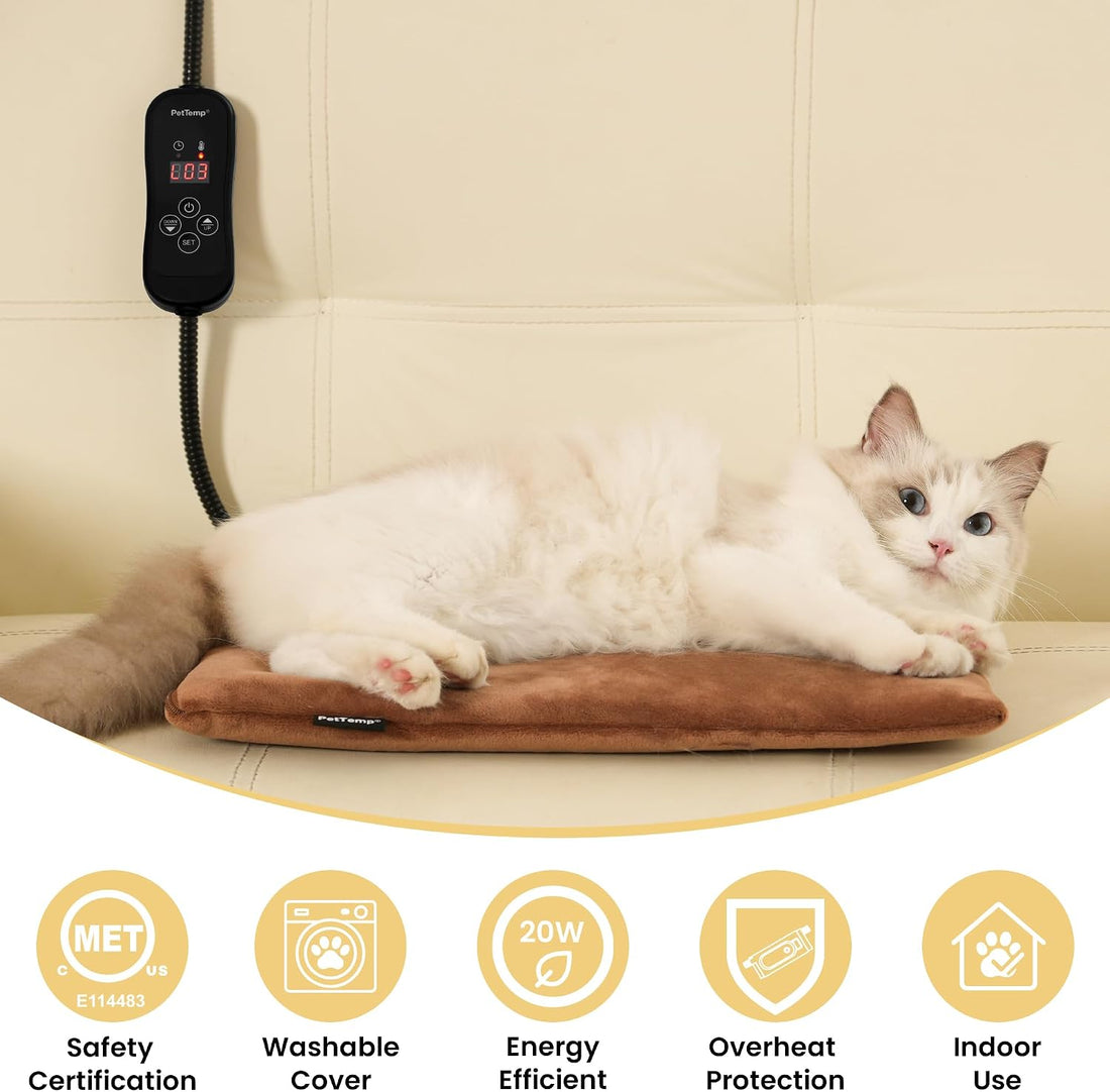 Cat Heating Pad, Heated Cat Bed, 5 Temps & Timer, MET Safety Listed
