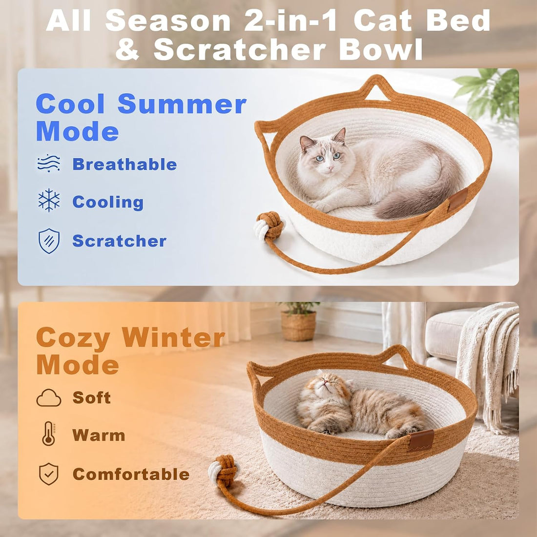 Stimuli Handwoven Cat Basket,Instinct Basket for Cats Basket Bed,Cat