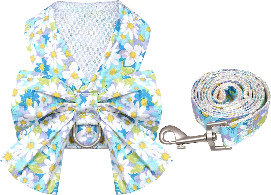 Dog Harness and Leash Set Adjustable Puppy Harness Mesh Vest Set Bow